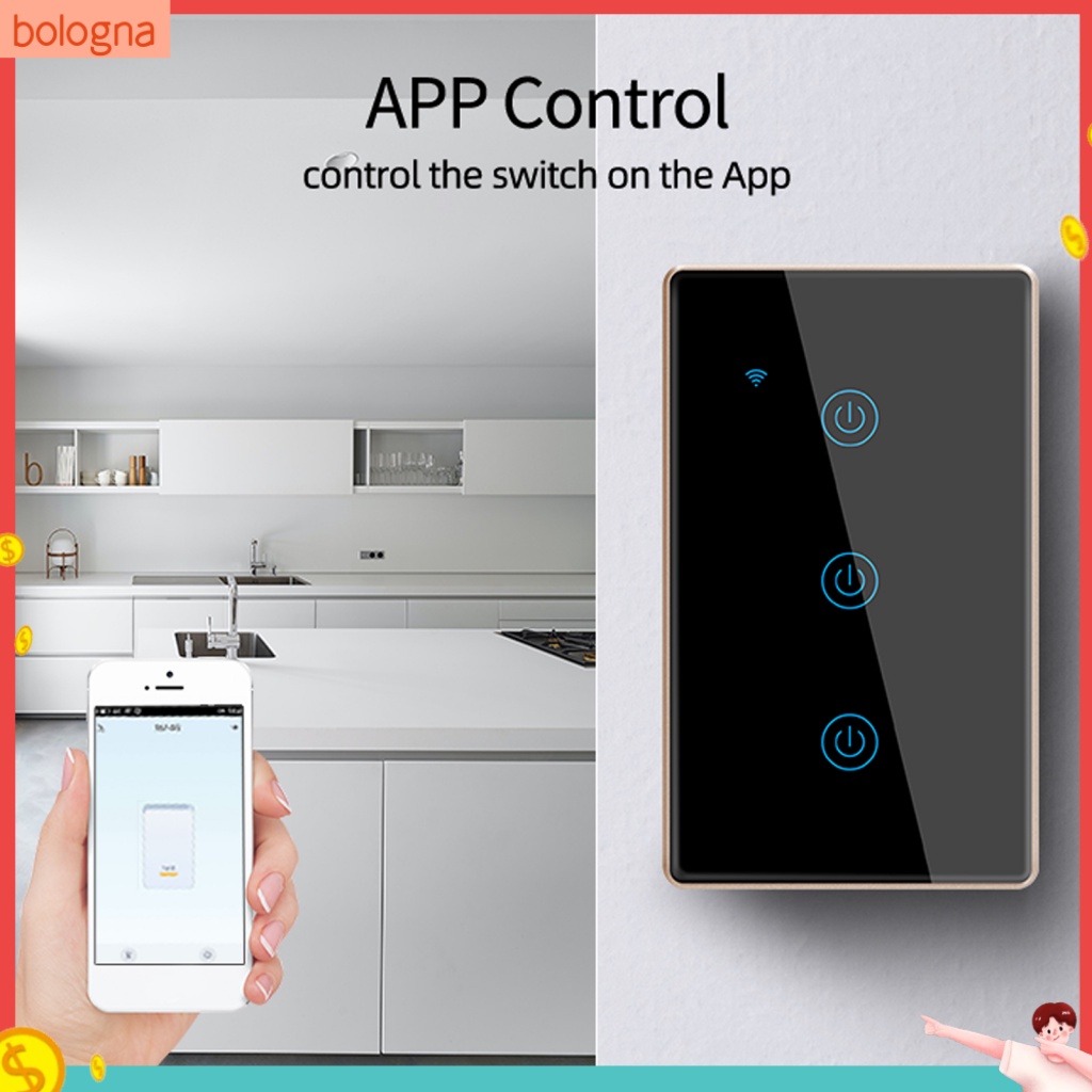 { bologna } Interruptor Inteligente Função De Temporização Do APP Controle Remoto De Alta Sensibilidade Fácil Configuração Automação Doméstica US Plug Touch Control WiFi Para Alexa