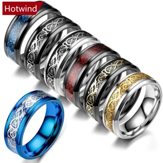 HOTWIND 8mm Aço Inoxidável Anel De Titânio Dragão Celta 7 Cores Inlay Vermelho Azul Preto Fibra De Carbono Jóias De Casamento Para Homens Mulheres Tamanho 6-13 K5Z9