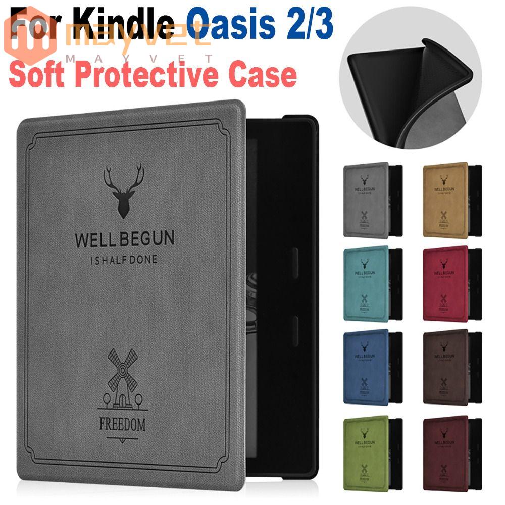 MAYVET Leitor De E-book Folio De 7 Polegadas , Funda Auto Sleep/Wake Smart Cover , Elk 9/10th Generation Soft PU Concha Protetora De Couro Para Kindle Oasis 2/3 Home Office