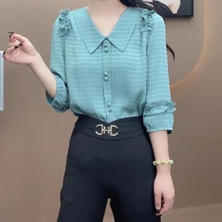Casual Mulheres Manga Longa Camisa de Chiffon Slim Loose E Versátil Blusa