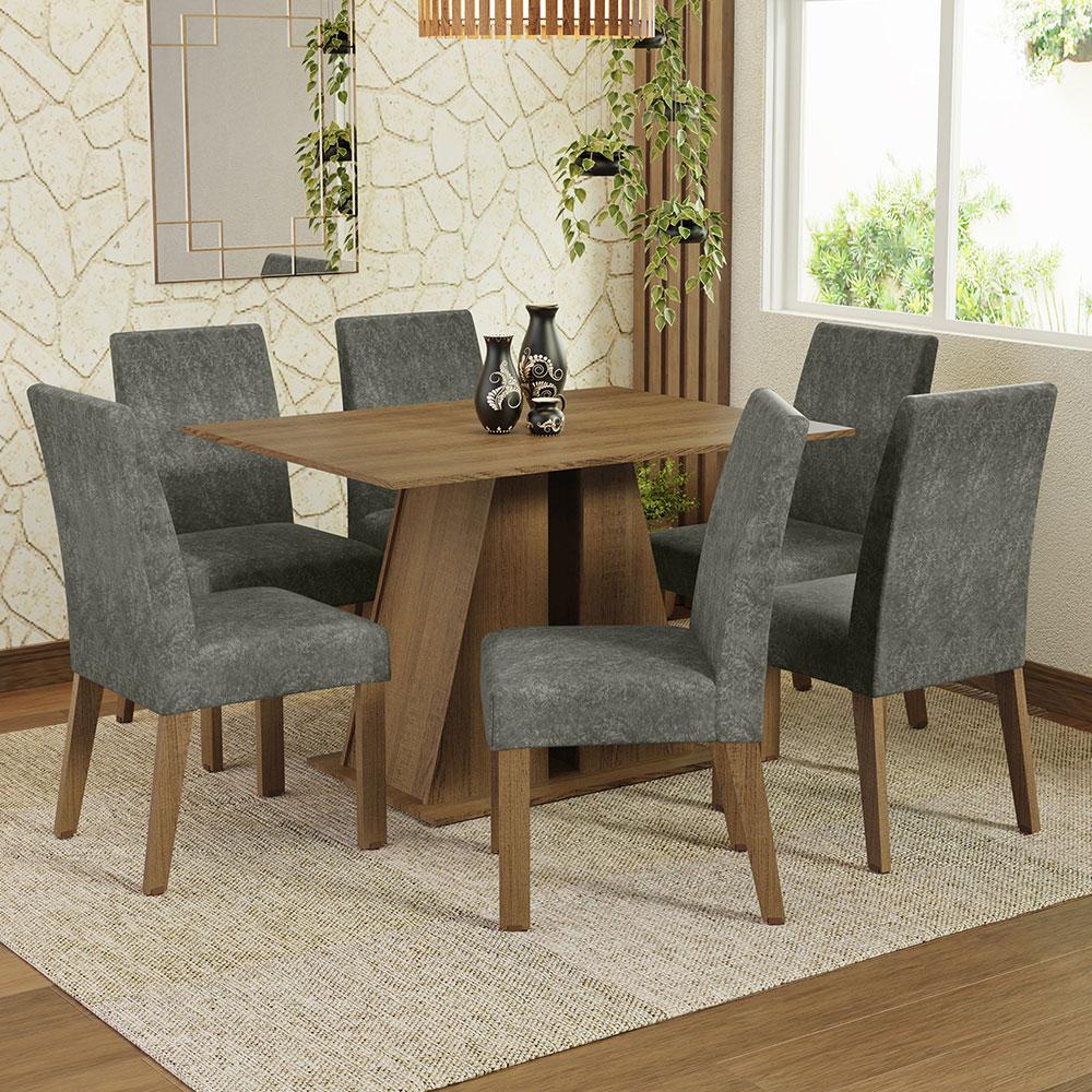Conjunto Sala de Jantar Mesa Tampo de Madeira 6 Cadeiras Rustic/Silver Cheryl Madesa - Home & Living