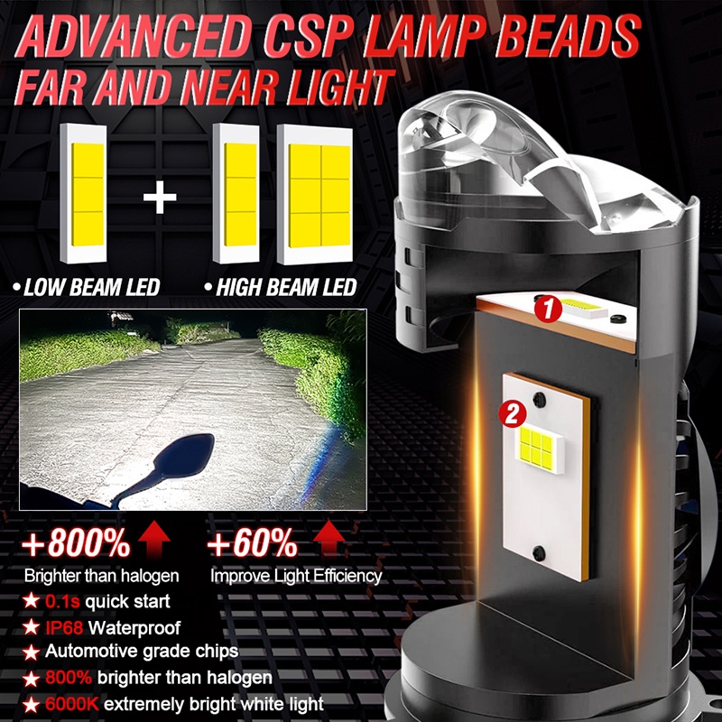 HLXG 800W H4 Projetor LED Mini Lente Auto H4 Kit De Lâmpada De Farol Conversão High Beam Low 6000K Turbo Fan Car Moto — imagem 2 de 2