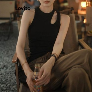 Lovito Elegante Regata com Recorte Simples para Mulheres LNE21119 (Preto)
