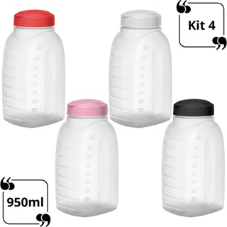Kit 4 Garrafa de Agua Para Geladeira 0,95 Litros Graduada 950ml Portátil Transparente New Plastic em Oferta na Shopee
