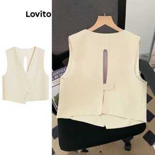 Lovito Elegante Blusa Feminina Lisa Assimétrica com Fenda Traseira L74ED130