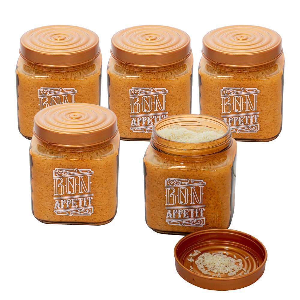 Conjunto de Potes de Vidro com Tampa Bon Appetit Bronze 1L 5 peças - Casambiente