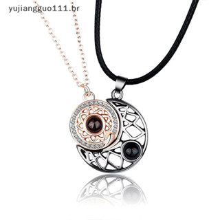 # BR Colar De Projeção Sol E Lua I Love You In 100 Idiomas Magnético Em Forma De Coração Casal Gift .