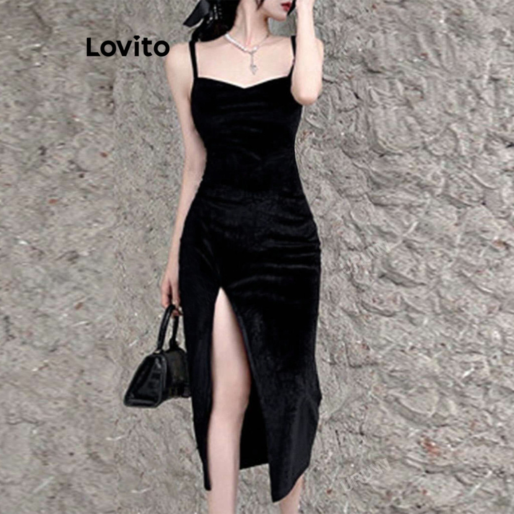 (Trendy) Lovito Vestido Casual Liso Com Frente Dividida Para Mulheres L112ED205