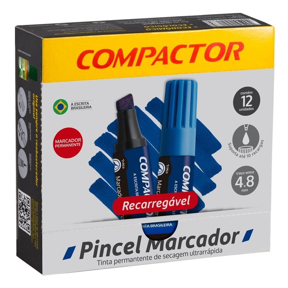 Marcador Permanente Compactor Azul - Embalagem com 12 Unidades em Oferta na Shopee