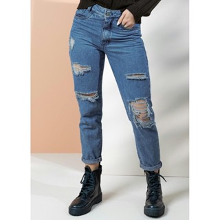 Calça Com Rasgados E Bolsos Azul Quintess em Oferta na Shopee