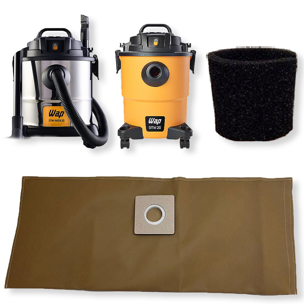 Saco Refil Cartucho Reutilizável + Filtro Permanente para Aspirador de Pó Wap GTW 20 e GTW Inox 20