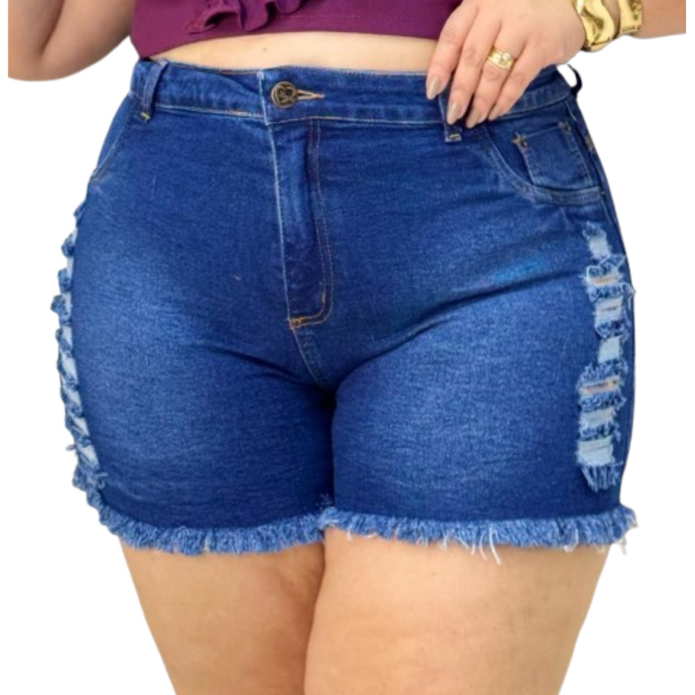 Bermuda Short Jeans rasgadinho Plus Size modelo Curve 46 ao 64