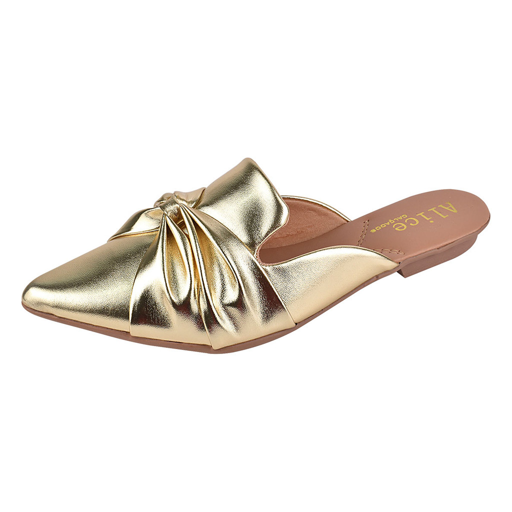Sapatilha Feminina Mule Metalizado Rasteira Trançado Confort Moda