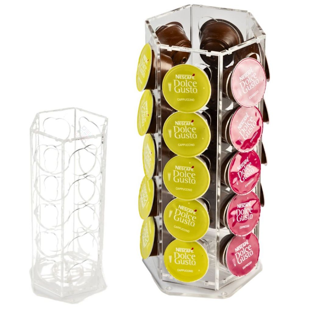 Porta 30 Capsula Dolce Gusto Hexagonal Acrilico Transparente Cafe Cha Armazenamento Expresso Pratico