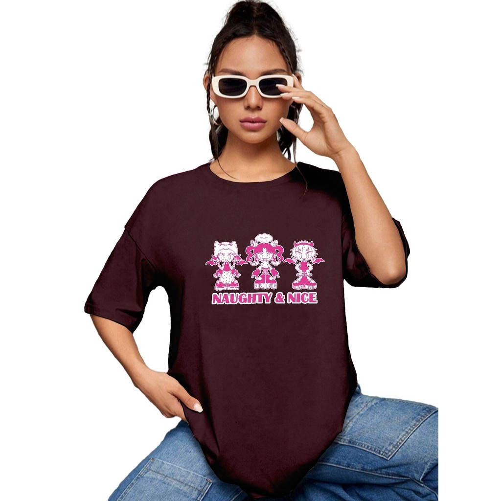 Camiseta Estampada Naughty Nice Estilosa Confortável Blusa Oversized Feminina Blusa Larga