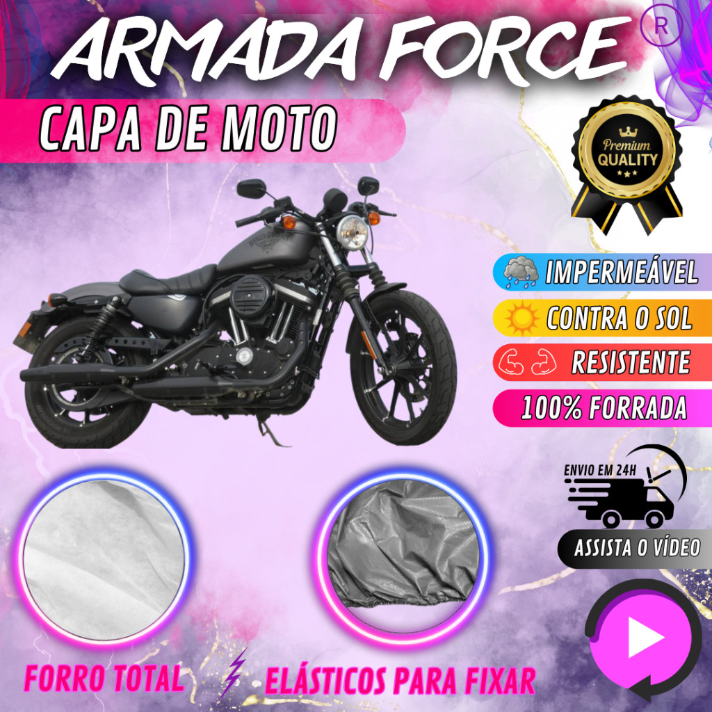 Capa para Cobrir Moto HARLEY IRON 883 100% Forrada Forro Total Armada Force 100% Impermeável Protege Sol Chuva Poeira