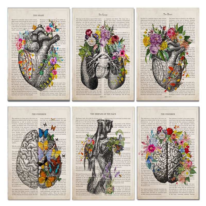 Quadro decorativo Vintage Órgão Humano Poster Esqueleto Órgão Sistema Abstrato Pintura Da Lona Impressões De Parede
