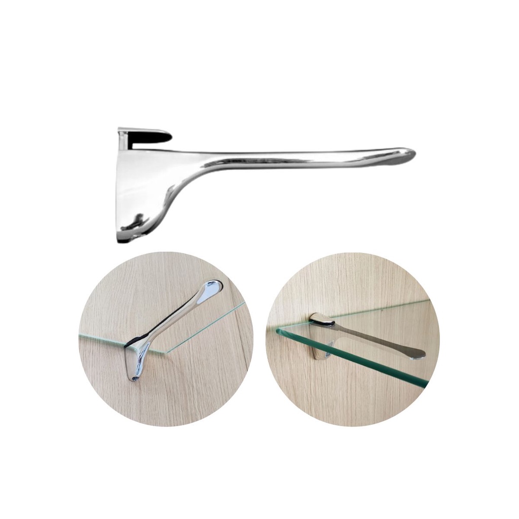 2 Suporte para Prateleira Vidro Madeira Pelicano Cromado em Oferta na Shopee