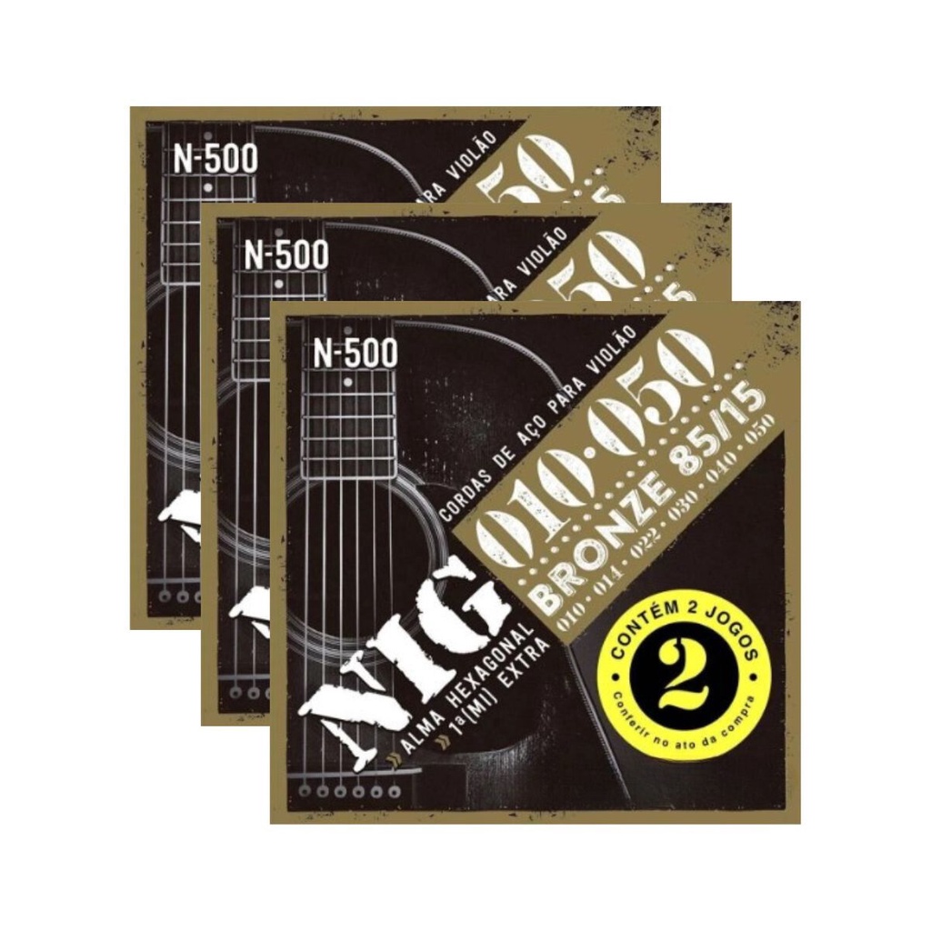 Encordoamento Violão Aço Bronze Nig N500 Kit 6 jogos .010” PR2N500L
