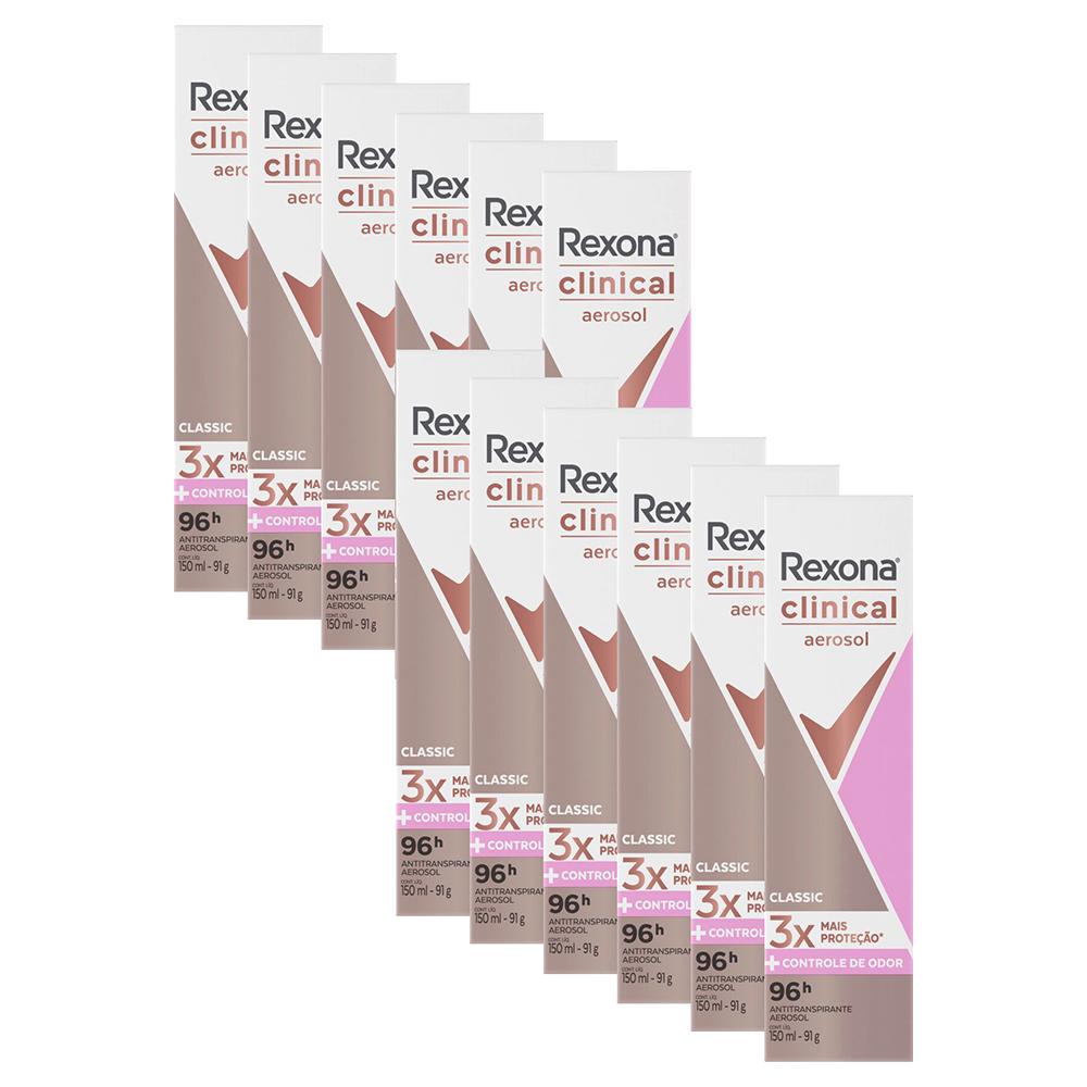 Kit com 12 Desodorantes Antitranspirantes Rexona Clinical Classic 150ml