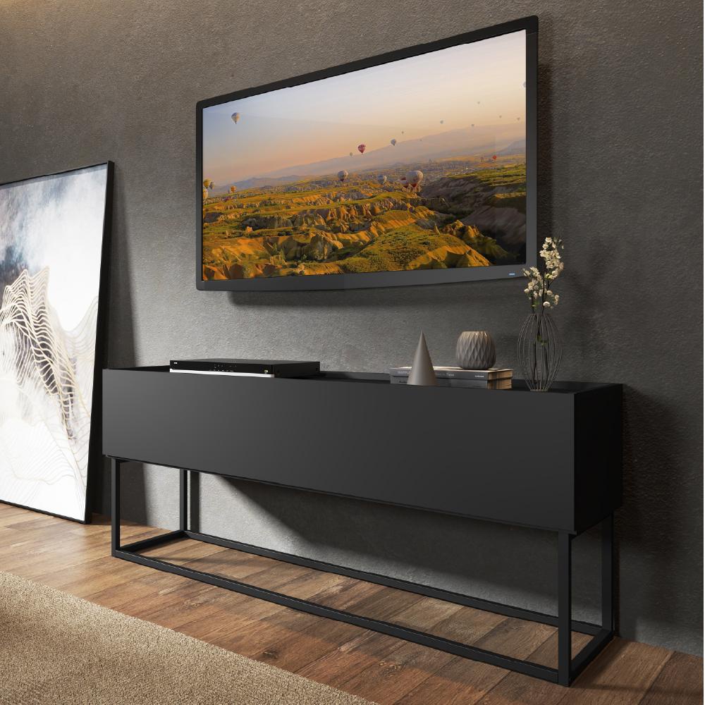 Bancada TV Basculante Preta e Tubos Preto Fosco Carraro em Oferta na Shopee