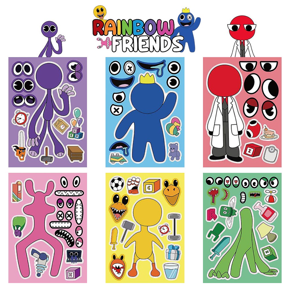 6PCS Horror Game Series Rainbow Friends Puzzle Sticker Fazendo Seu Próprio Jogo De Aula De Artesanato Professor Recompen