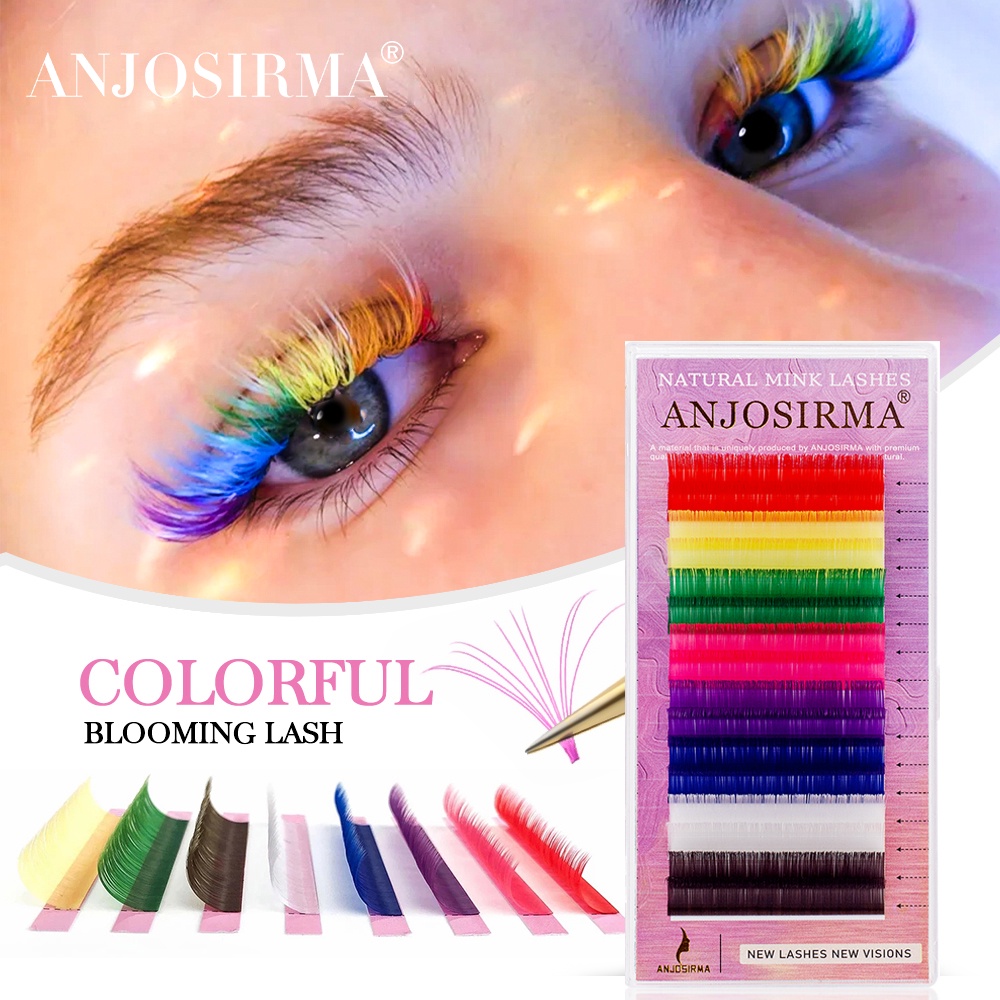 ANJOSIRMA Misturar Pestanas Coloridas Maquiagem De Alta Qualidade Sintéticas Naturais Suaves De Mink Arco-Íris Extensão De 8 Cores em Oferta na Shopee