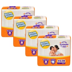 Kit 4 Fraldas Pom Pom Protek Proteção de Mãe Mega XG com 38un cada