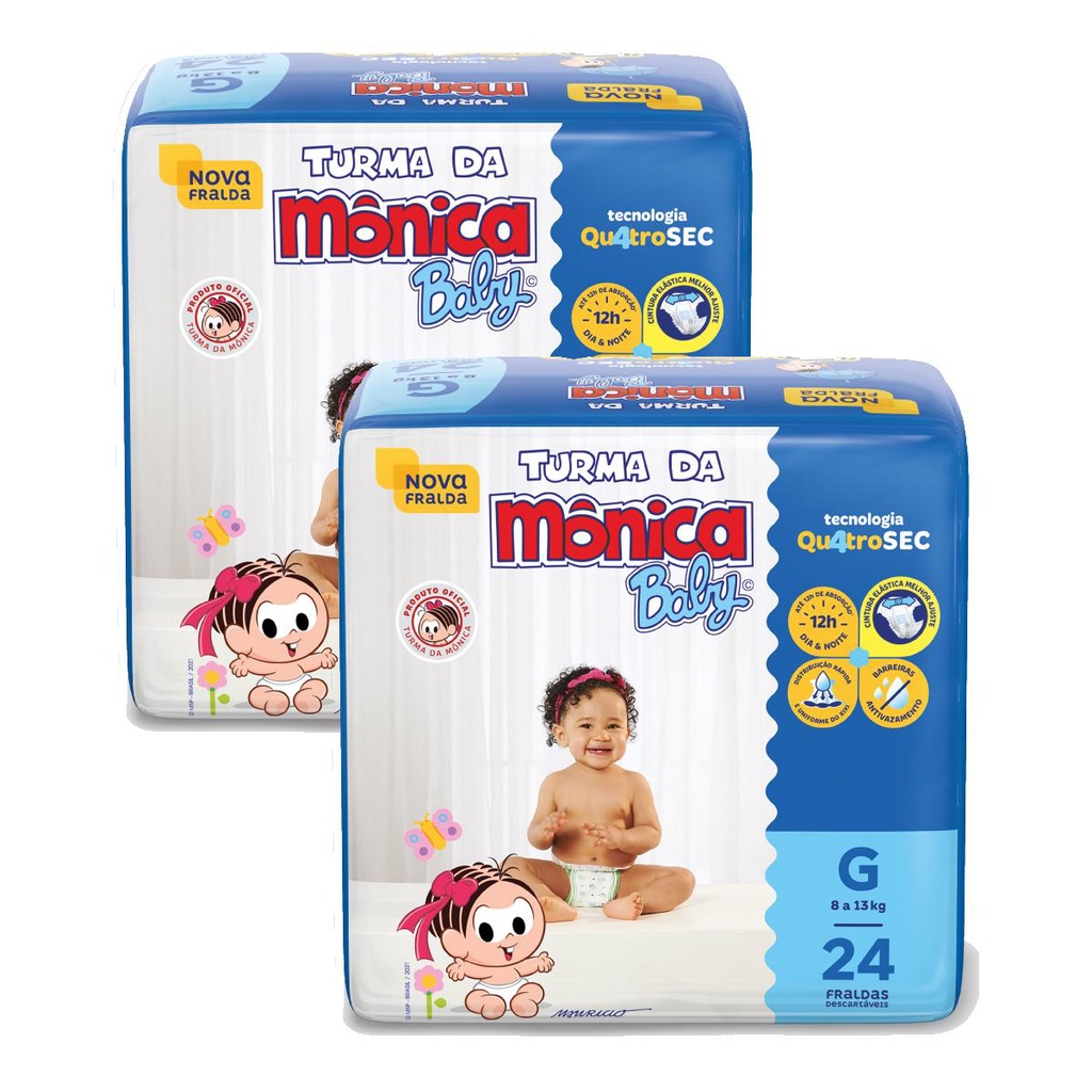 Kit 2 Fraldas Turma da Mônica Baby Jumbo G com 24un cada - Mom & Baby
