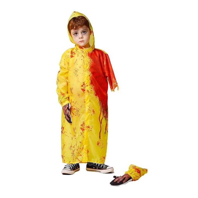 Fantasia It A Coisa Halloween Infantil Menino George Com Capa Amarela com Sangue