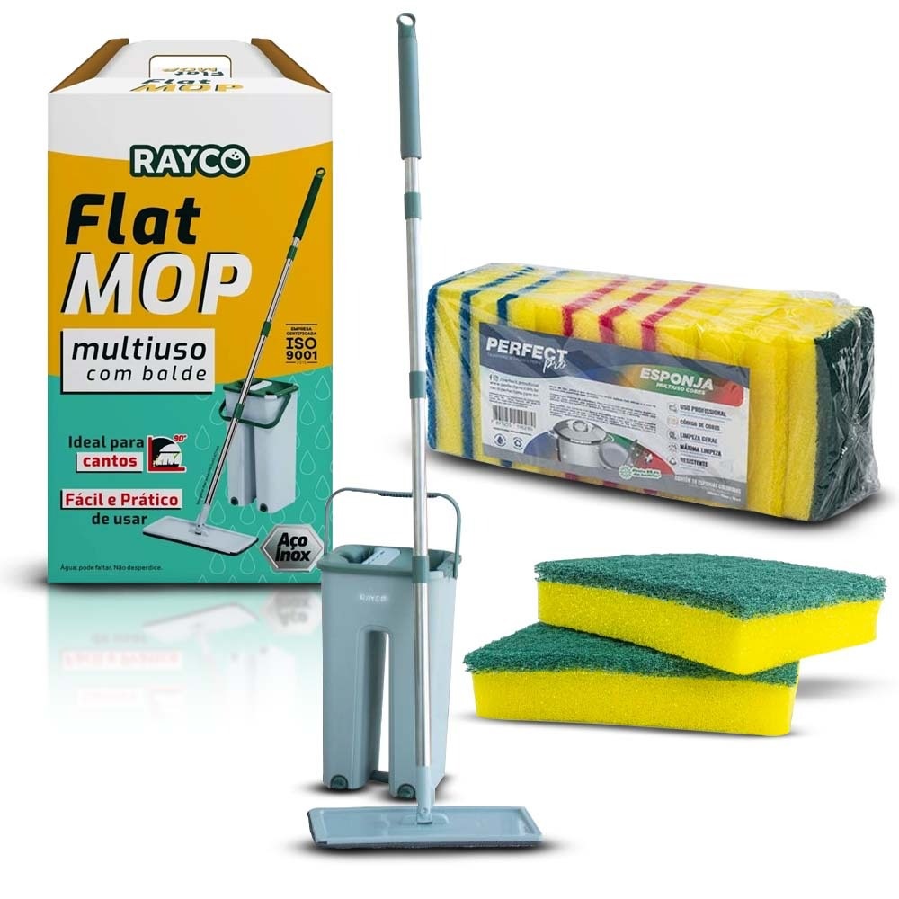 MOP LAVA E SECA VERTICAL C/ KIT BUCHA ESPONJA 10 PEÇAS