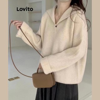 Lovito Casual Suéter Feminino Liso com Botão LNA30057 (Cáqui/Damasco/Cinza)