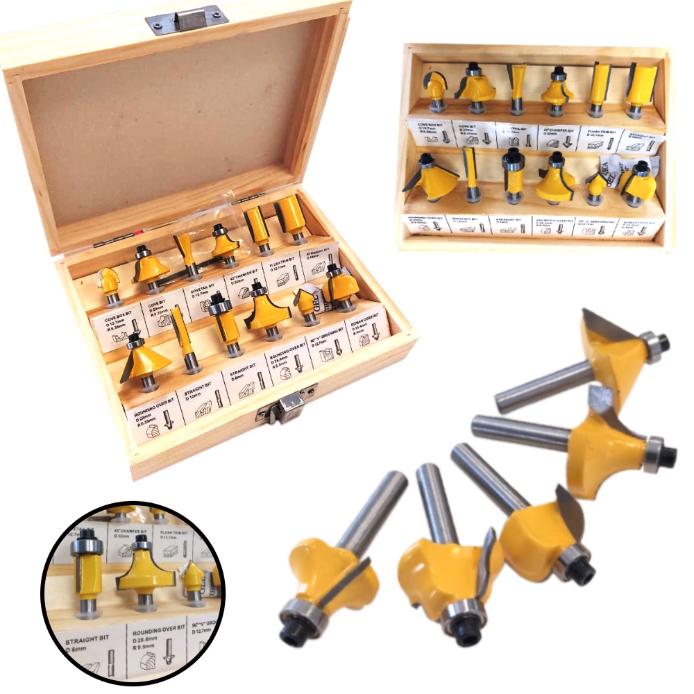 Jogo de Fresas para Tupia 6mm para Madeira NKF KF12 12 Peças com Estojo em Oferta na Shopee