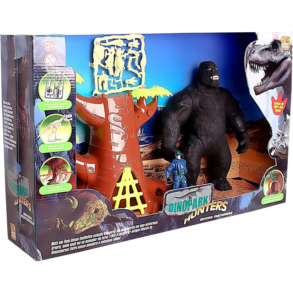 DinoPark Hunters Arvore Misteriosa Gorila King Kong Dinossauro T-Rex Com Boneco Acessorio Fossil - Bee Toys