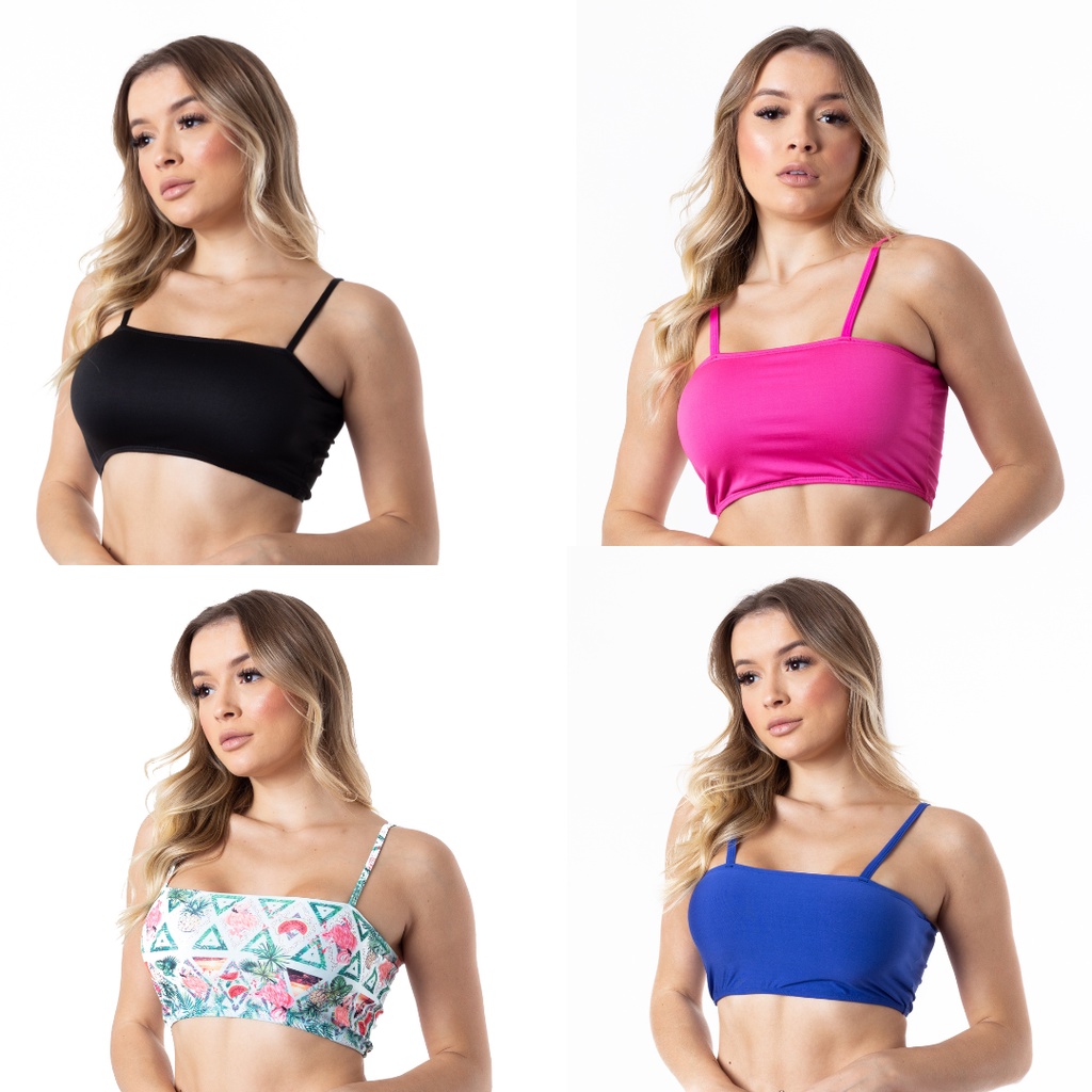 Kit 10 Top Faixa Alça Fina Sem Bojo Cores Sortidas Croped Feminino em Oferta na Shopee