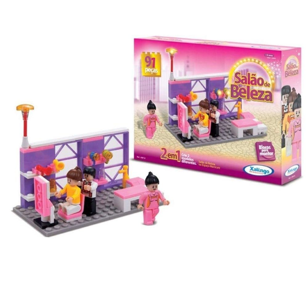 Blocos para Montar Salão de Beleza 91 peças Xalingo - 05676 em Oferta na Shopee