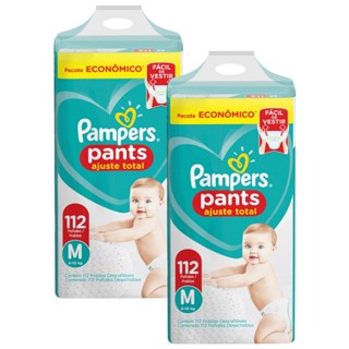 Kit 2 Fralda Pampers Pants Ajuste Total Tamanho M Pacote Econômico com 112 Unidades Descartáveis