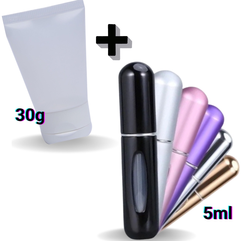 Frasco Porta Perfume, Mini Spray, Mini Aromatizador de Perfume 5ml Recarregável, Bisnaga Plástica 30g Tampa Flip Branca