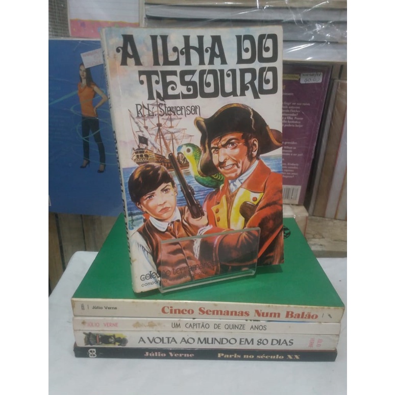 LOTE - LIVROS JULIO VERNE + A ILHA DO TESOURO - 5 LIVROS USADOS autor JULIO VERNE, R. L. STEVENSON