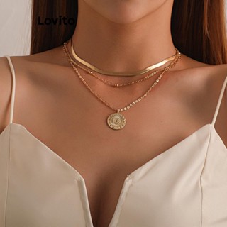 Lovito Boho Conjunto de Colar Feminino Liso de Metal LFA08244 (Dourado/Prateado)