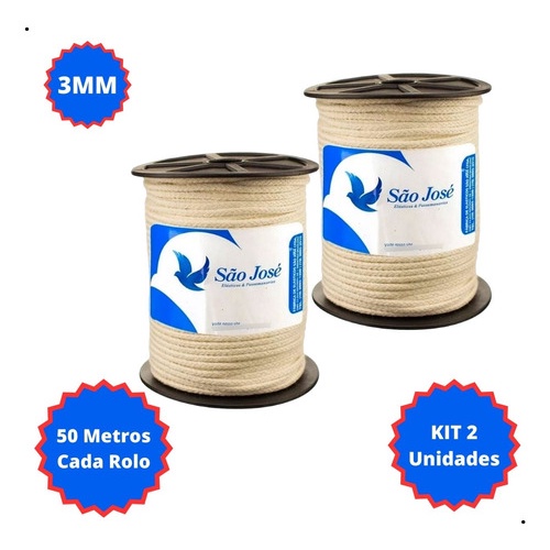 Kit 2 Cordão Trançado Macramê Artesanato 3mm Cru Algodão 50m