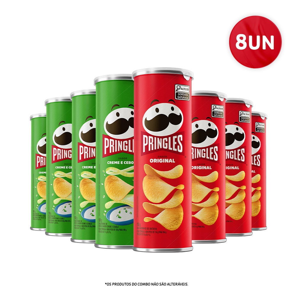 Combo Pringles Original 4 Unid + Creme E Cebola 4 Unid