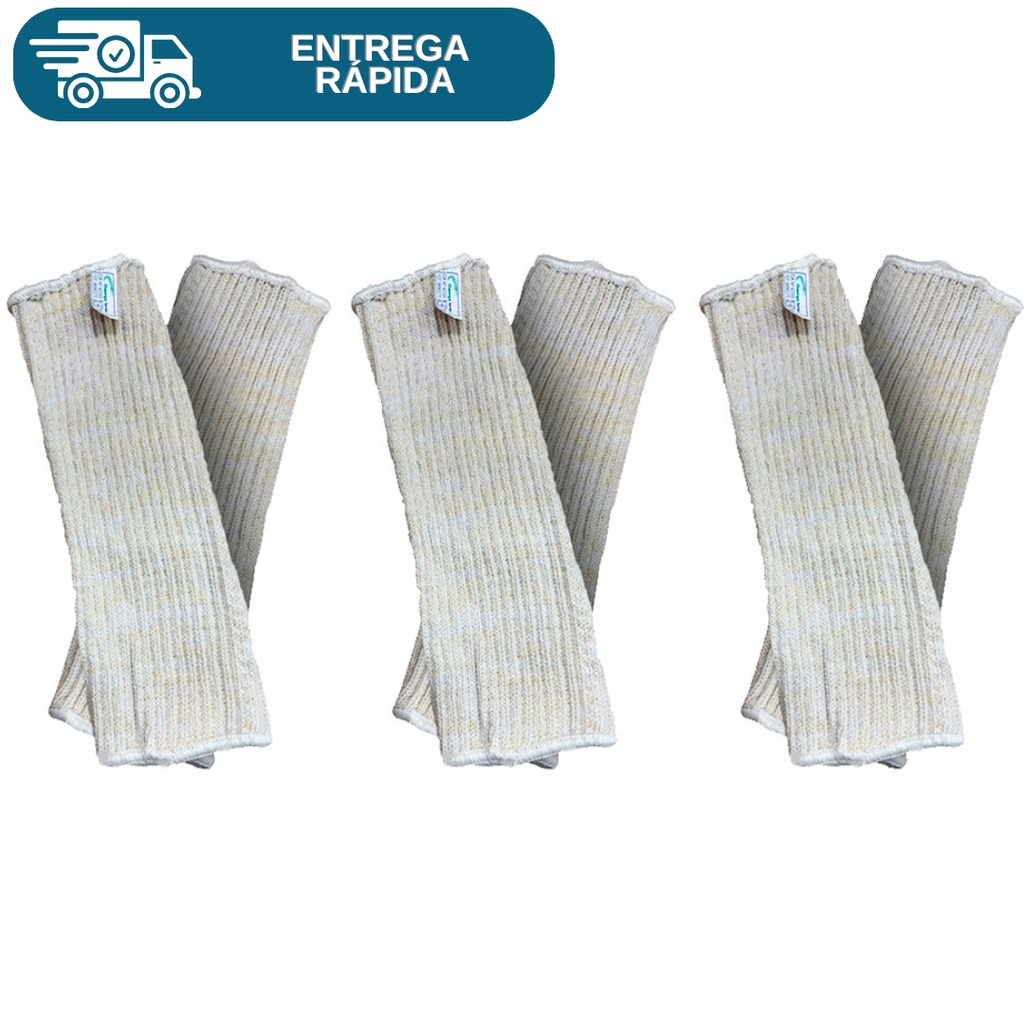 Kit 3 Prs Mangote Tricotado Em Algodão 20cm Malha Grossa Proteção Do Braço Jardineiro Pedreiro