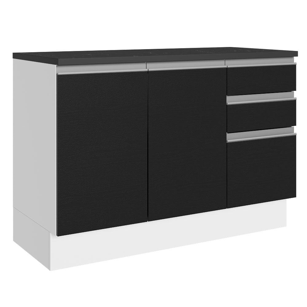 Balcão de Pia Cozinha 100% MDF 120 cm 3 Portas e 2 Gavetas Branco/Preto Acordes Madesa em Oferta na Shopee