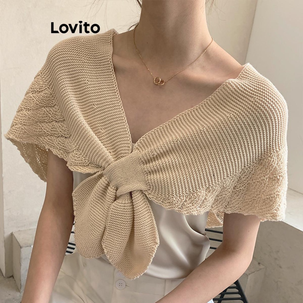 Lovito Formal Lenço Feminino de Malha Simples com Nó Cut Out Estampa Pés de Corvos LFA10137 em Oferta na Shopee