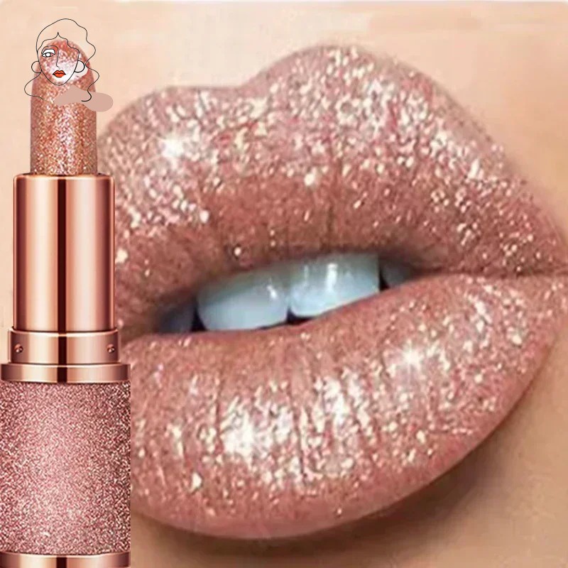 Batom Brilho Diamantado Glitter Mudança De Temperatura De Cor Maquiagem Nua À Prova D'água De Longa Duração Hidratante Batons Brilhantes Dos Lábios