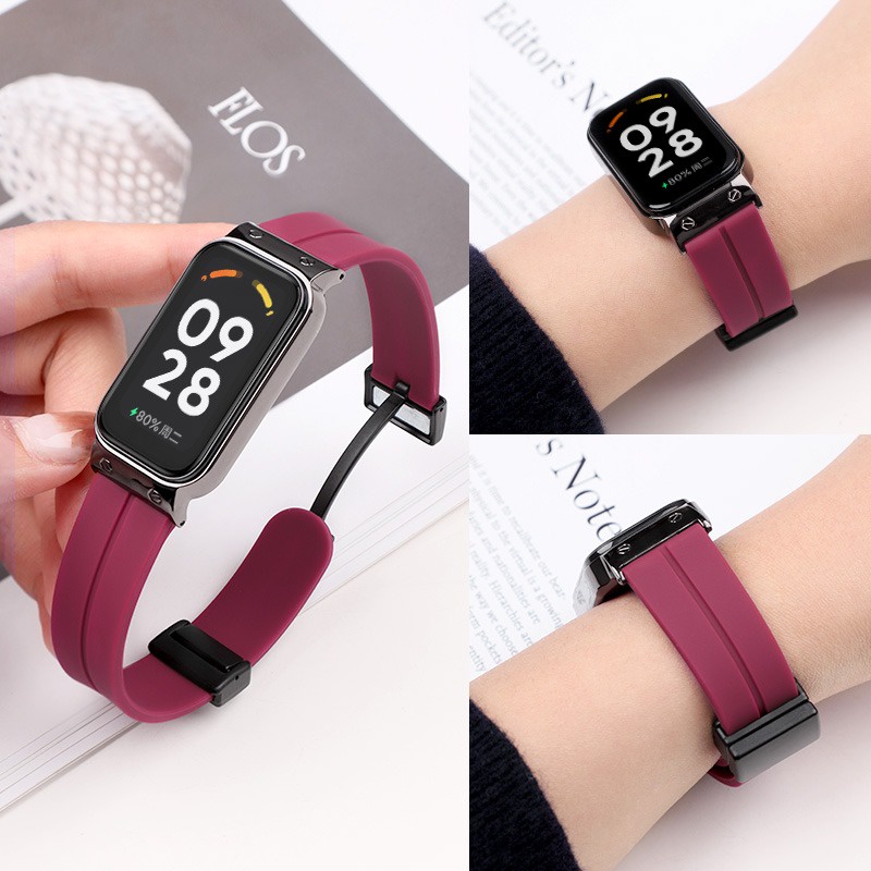 Pulseira De Fivela Dobrável Magnética De Silicone Para Redmi Band 3 2/Xiaomi 9 Active 8 Soft Respirável strap