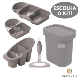 Kit Pia Cozinha Rodinho, Lixeira, Porta Talher Escorredor, Porta Detergente 3em1 e 2em1