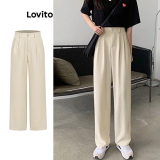 Lovito Casual Calça Feminina Lisa com Botão e Bolso L74ED360