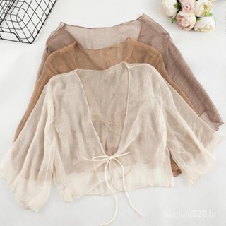 Xale chique Chiffon Antique Top Practice Suit Sun Protector Feminino Slim Style Summer Coat Casaco de dança elegante